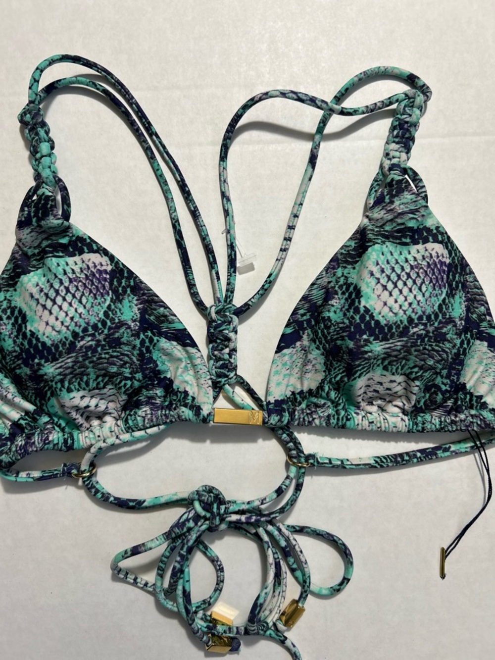 MAR Green & Teal Snakeskin Triangle Bikini Top Size S